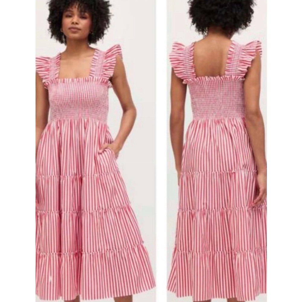Hill House Home Ellie Nap Dress Red White Stripe Smocked Midi L